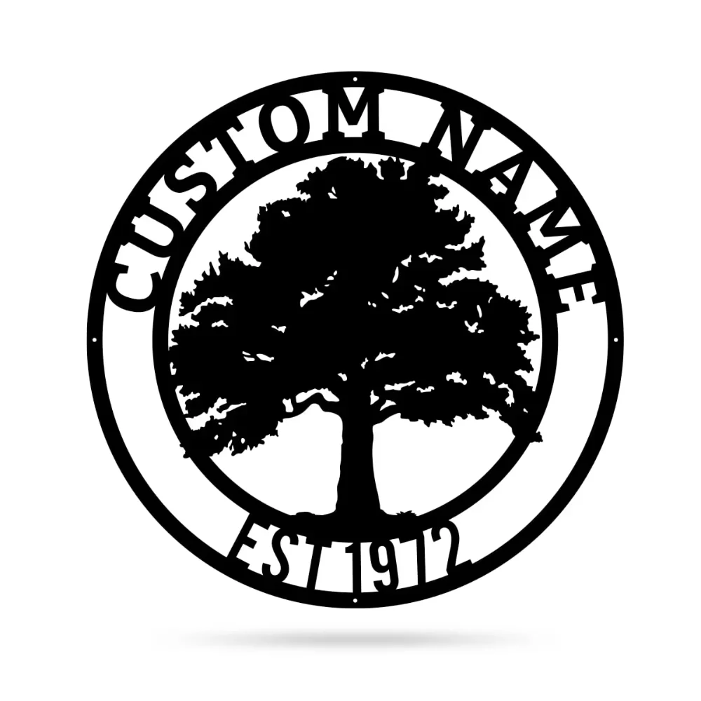 Custom Oak Tree Wall Art Exclusive for Gardens, Patios & Commercial Spaces Personalized Name, Durable Steel, Eye Catching Design