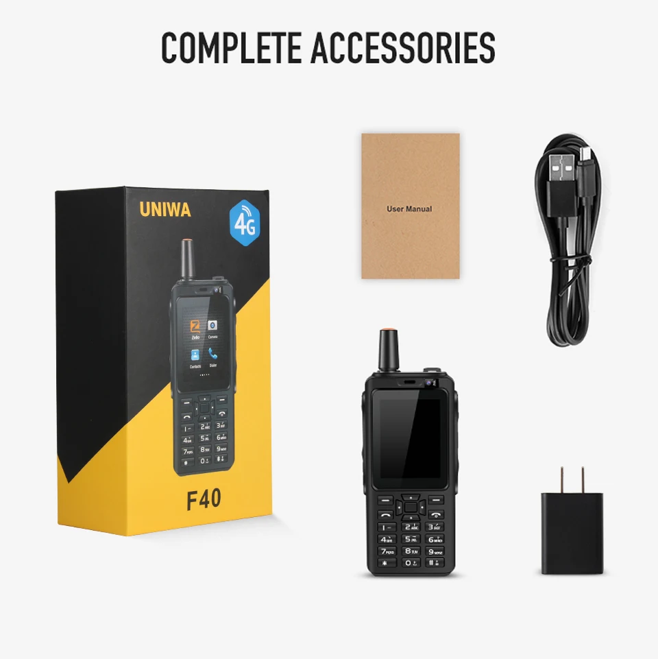 UNIWA F40 Walkie Talkie Handy, 2,4 ", IP65 wasserdicht, Touchscreen, Zello, 1GB + 8GB Smartphone, LTE Quad Core Handy