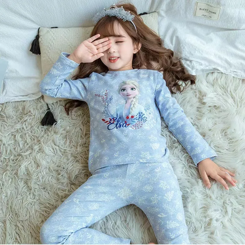 Anime Frozen Elsa Autunno Set di abbigliamento per bambini Snow Queen Indumenti da notte Vestiti Ragazza Manica lunga Pigiama invernale Set Regali