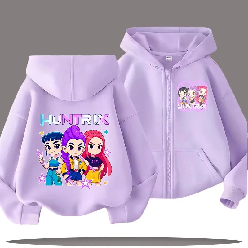 

2025 Kpop Demon Hunters Zipper Hoodie Girl Boy Zip Up Hooded Sweatshirt K-Pop Demon Hunters Tracksuit Kids Clothes Fans Gift