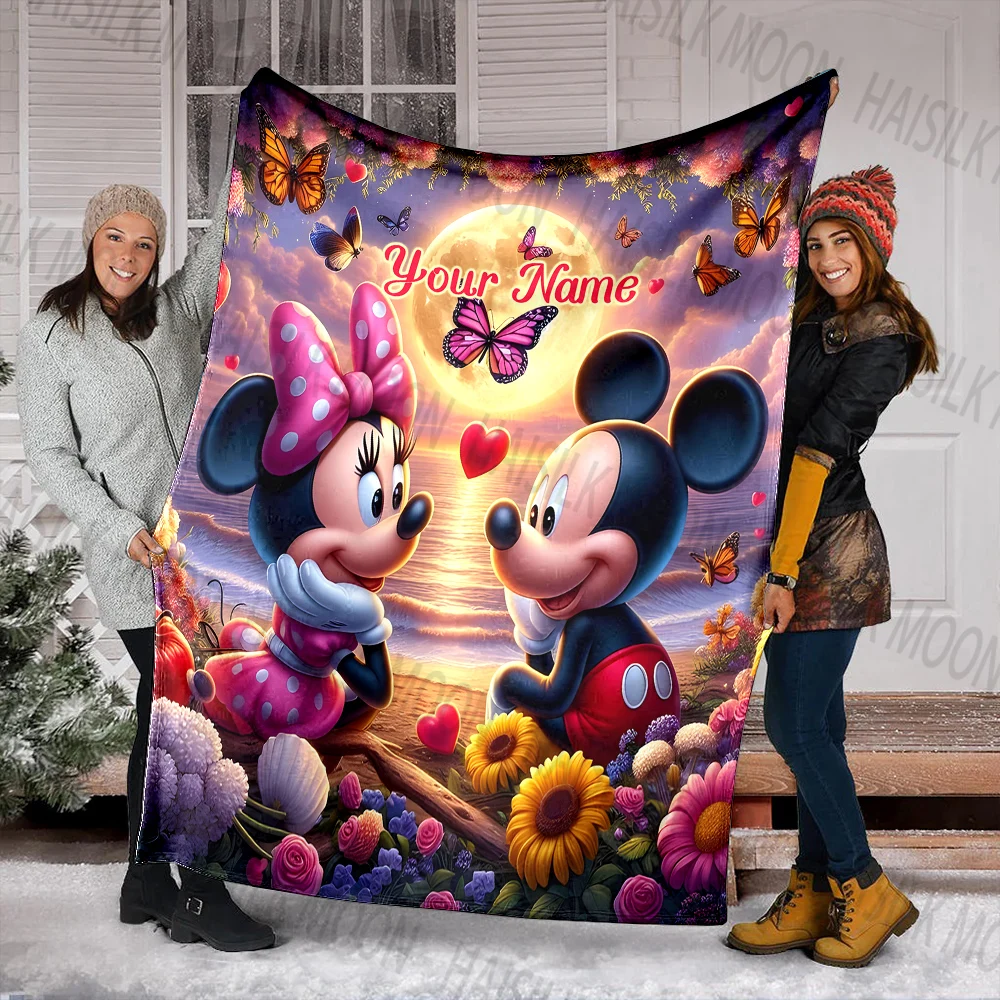 (Memo U Name)Disney Mickey Minnie Mouse Printed Customized Name Blanket All Seasons Multi-purpose Blanket for Sofa Travel Bed