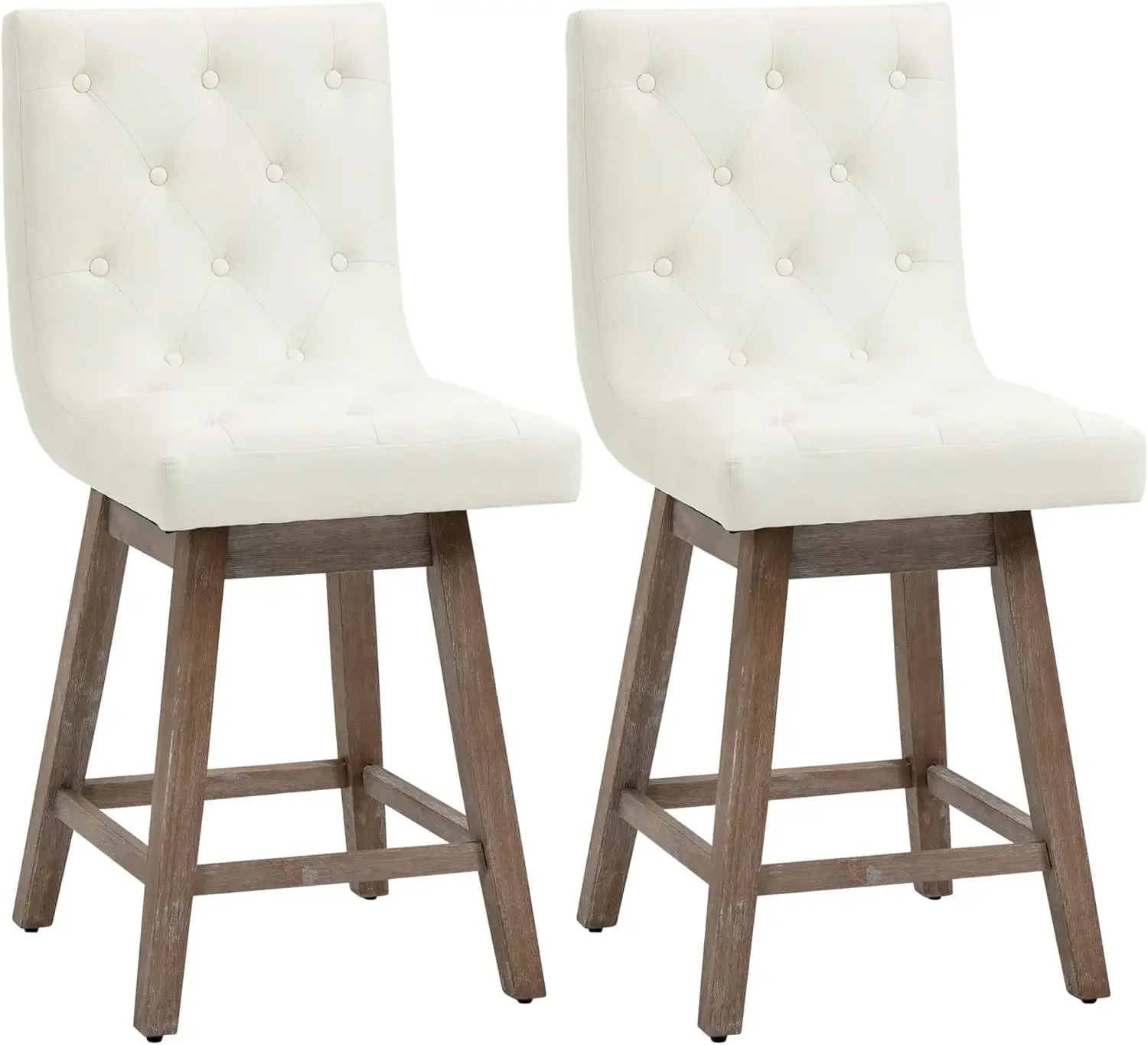 

Height Bar Stools, Swivel Bar Chairs, 25.5" High Fabric Tufted Breakfast Barstools for Kitchen, Set of 2, Cream White