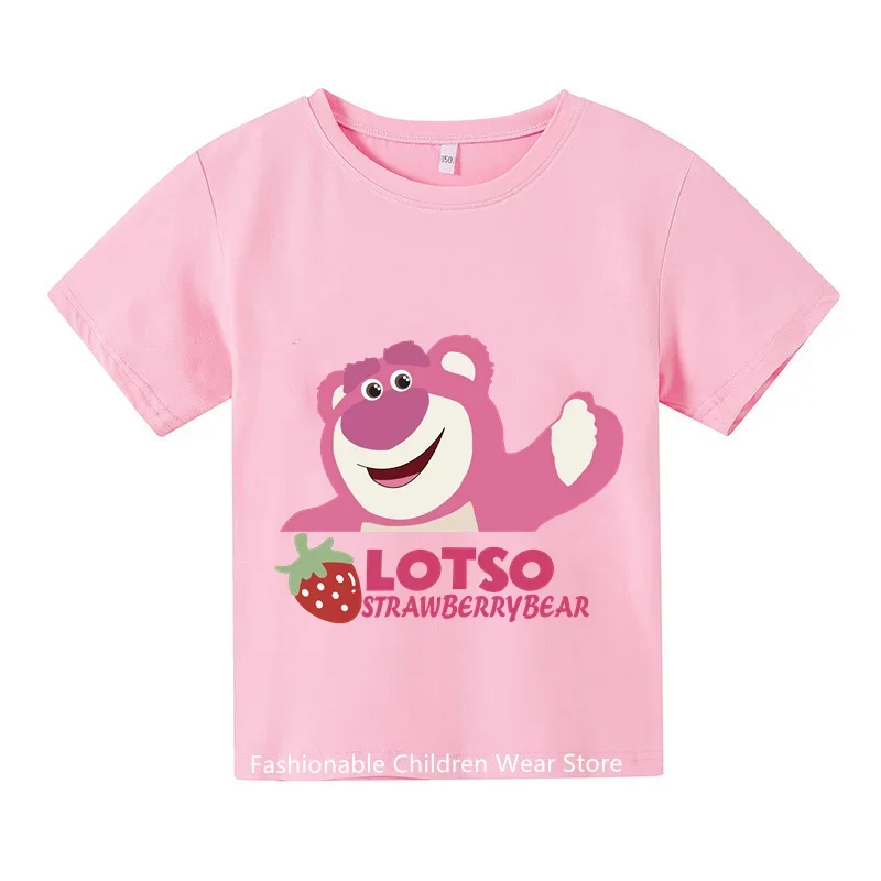 Strawberry Bear Lotso Kids T-shirt Summer round neck Cotton Boys girls Short sleeved casual T-shirt Fashion T-shirt