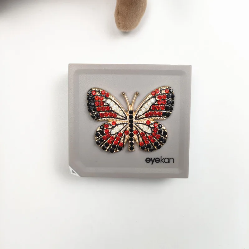Mini custodia per lenti a contatto con farfalla con strass, scatola da viaggio portatile per occhiali, regalo per ragazze con design intarsiato