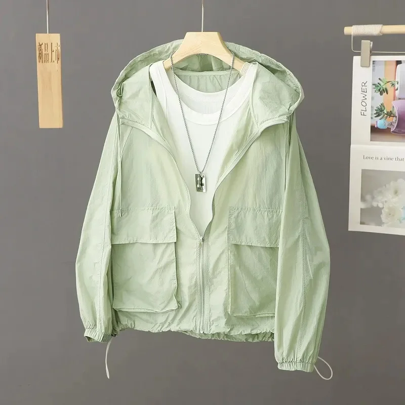 

2025 New Fashion Women Summer Jackets Coat Outdoor Sports Long Sleeved Hooded Thin Sunscreen UV Protection Clothing Female Tops