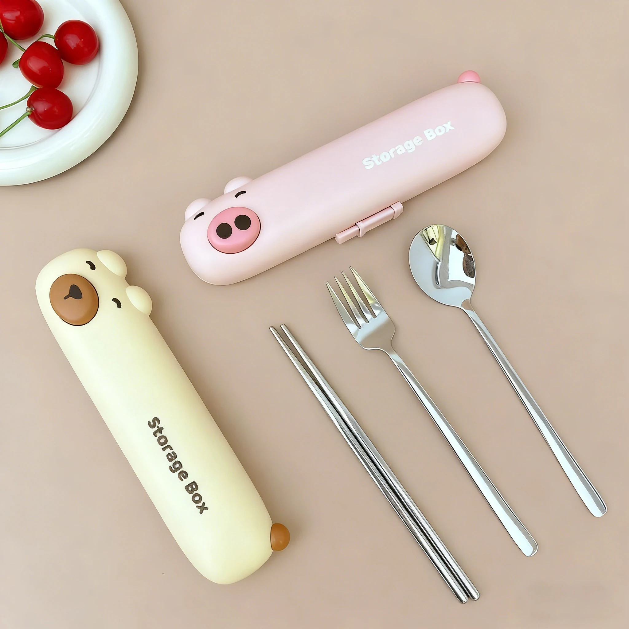 

Portable Cutlery Set Chopsticks Spoon Fork with Cute Animal Model 304 Stainless Steel Travel Tableware New Year Christmas Gift