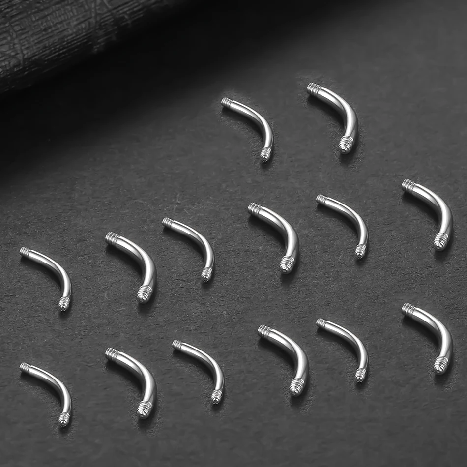 100pcs/lot Steel Curved Bar Parts Screw Barbells For Eyebrow Navel Piercing Jewelry Post Only Replacements Accessories 14G 16G