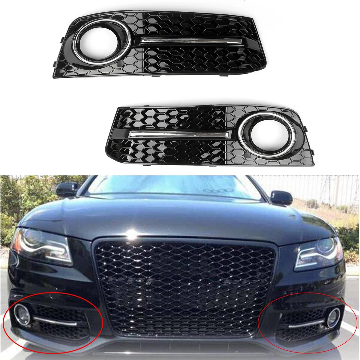 Car Front Bumper Fog Light Mesh Grille Cover for Audi A4 B8 2009 2010 2011 2012 Fog Lamp Honeycomb Grille Covers