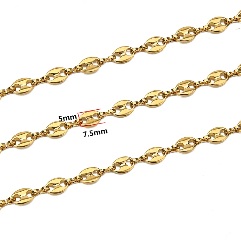 1Meter Stainless Steel Gold Coffee Bean Chain Necklaces Pig Nose Chains Punk Hip Hop Bracelets Chains DIY Jewelry Handmade Craft