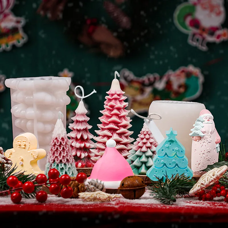 Christmas Tree Scented Candle Mold Christmas Diy Closed Mold Pine Gypsum Diffuser Stone Baking Cake Mold Decoration