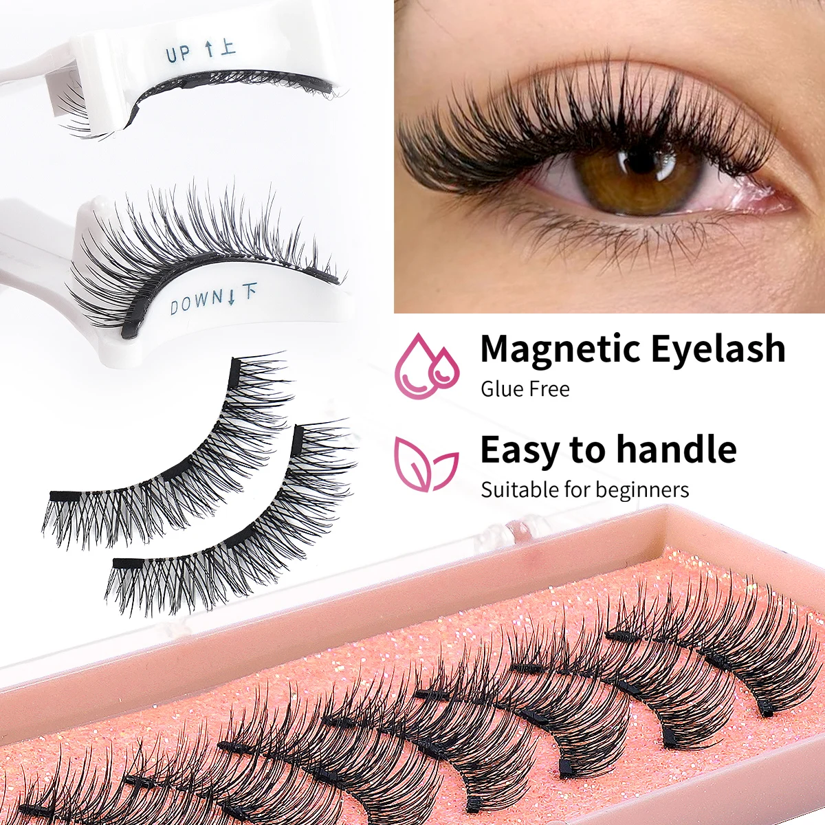MAGEFY 5 pares de pestañas magnéticas de ojo de gato de Anime con aplicador, cepillo para cejas, No se necesita pegamento, herramientas de extensión de pestañas naturales
