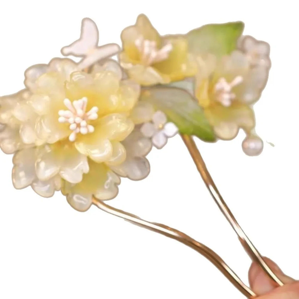 

New Elegant U Shape Peony Hairpin Chinese Style Handmade Vintage Chinese Style Hair Stick Vintage Headdress Elegant Occasions