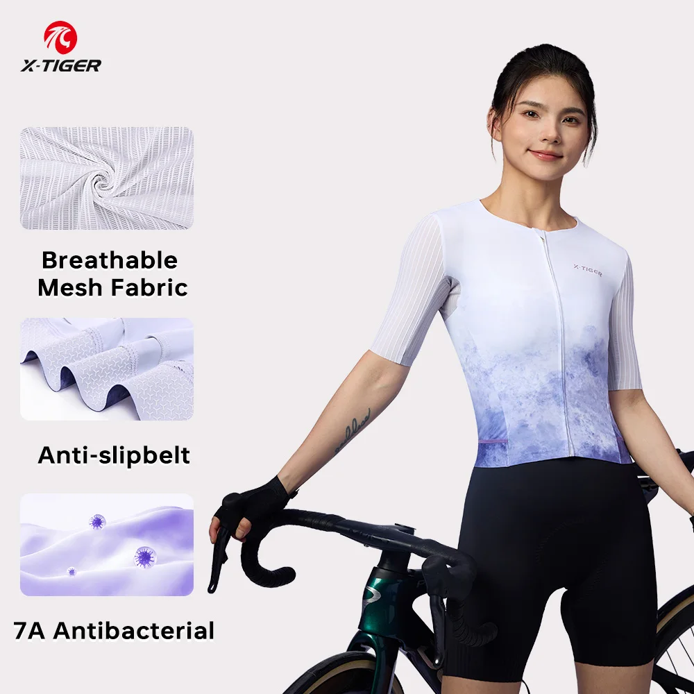 

X-TIGER Women's Cycling Jersey Road Bike MTB Cycling Short Sleeve 2025 Summer Anti-UV Bicycle Jersey Female Clothing Pro Finish