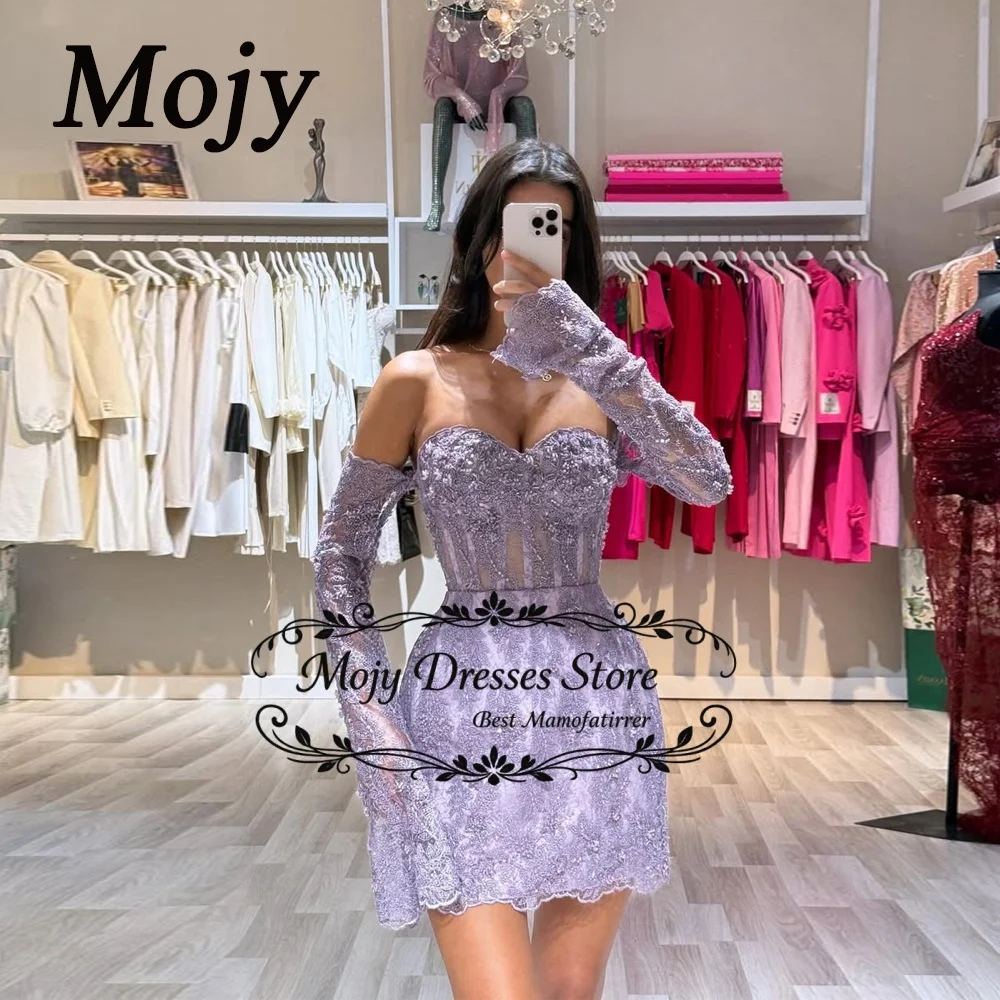 

Роскошное кружевное мини-платье Mojy для вечеринок, с открытыми плечами, плиссированное, короткое, для выпускного вечера, современное, для торжественных случаев, на заказ