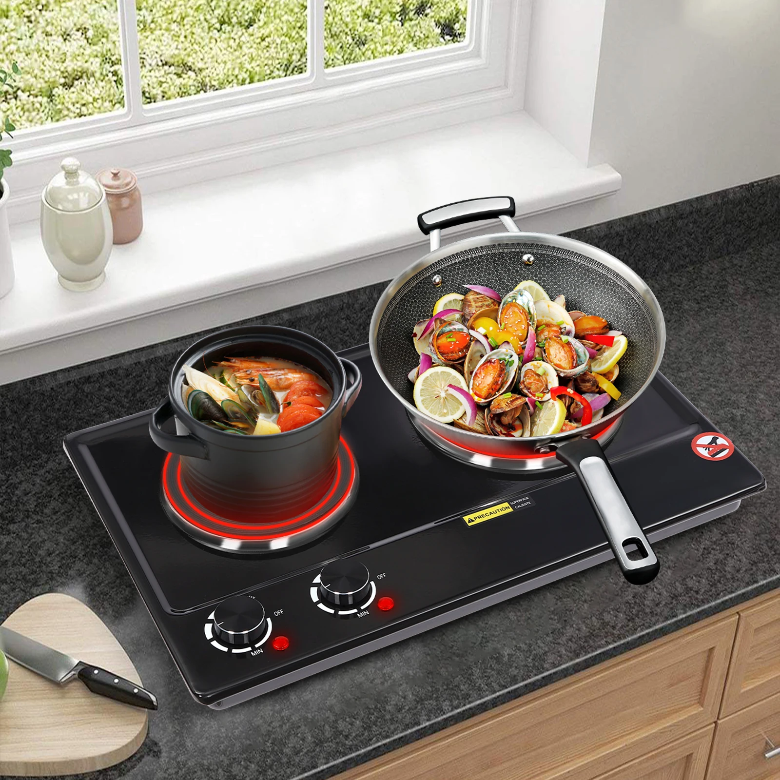 طباخ كهربائي بموقدين | موقد كهربائي 2500 واط | التحكم في المقبض، 6 تروس #2