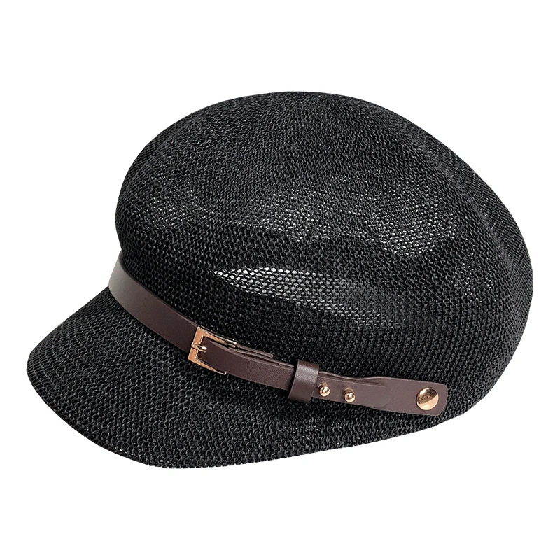 New Hollow Open Octagonal Hat Ladies Summer Travel All-match Sunscreen Cap Shade Straw Hat Japanese British Peaked Beret Womens