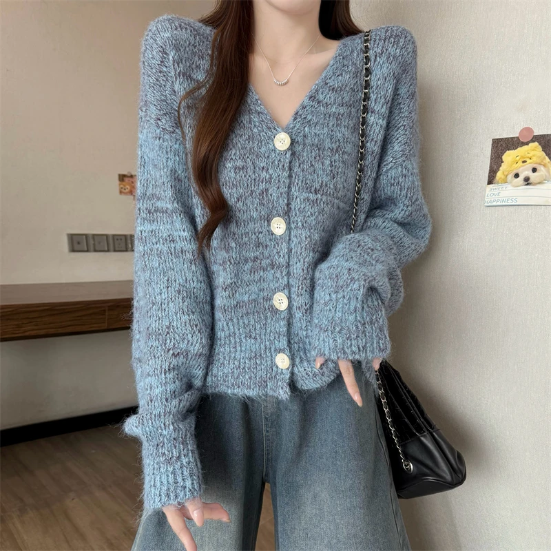 

Вязаный свитер корейского дизайна V-Ne, верхняя одежда, осень-зима, новинка Sle Ele, женская мода, теплая длинная све C...