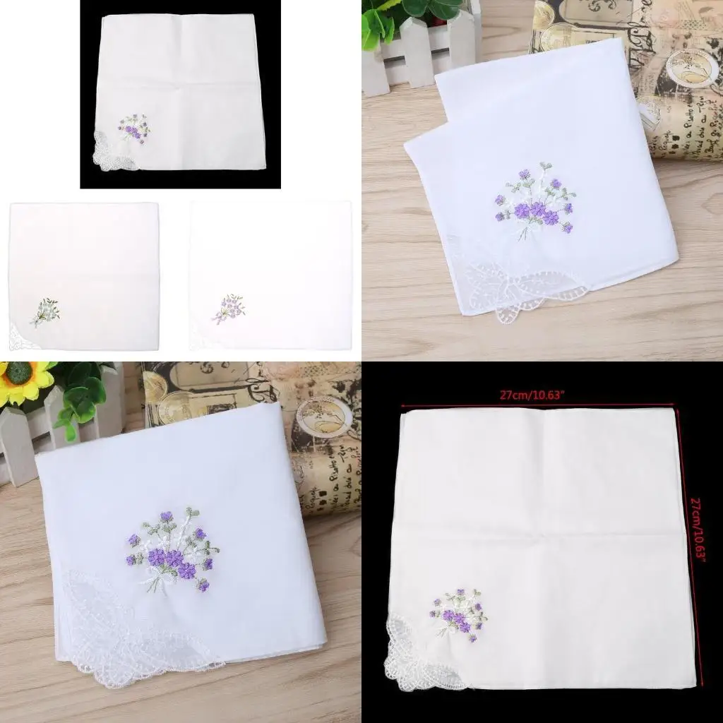 

R1WE 6 PCS Vintage Cotton Ladies Вышитые кружевные платки женщины Floral Hanky
