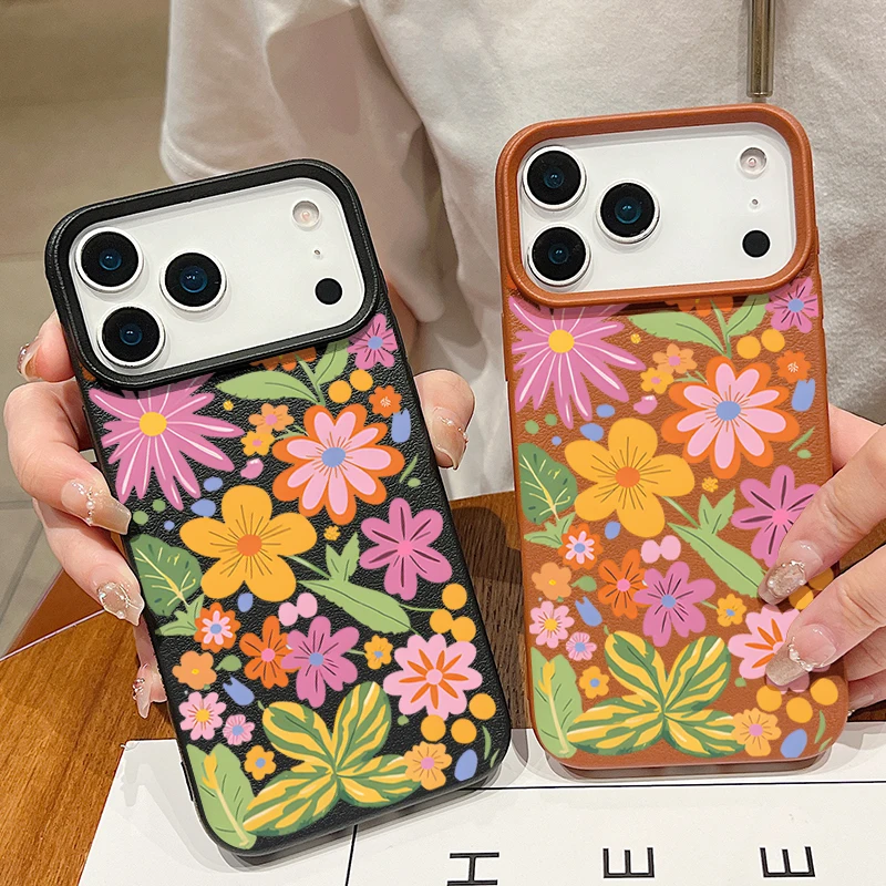 Soft Phone Case For iPhone Air 17 16 15 14 13 12 Pro Max 17 Pro 11 16e Cartoon Flowers Shockproof Leather Texture Silicone Cover - view 2
