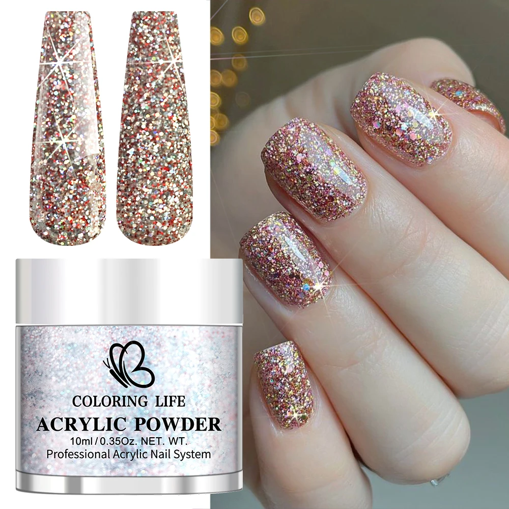 Kit de poudre acrylique pour joueur de noël, 6/8 pots, poudre de cristal d'extension vert/rouge/jaune/bleu/rose, poudre de trempage à paillettes françaises E #