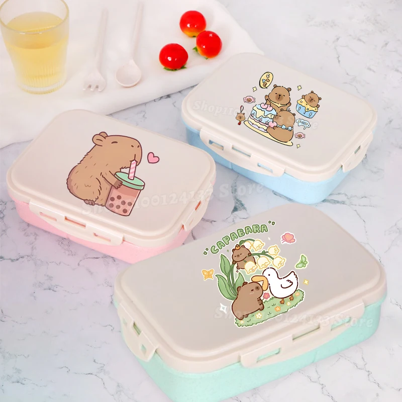 

Capybara Lunch Boxes Kids Cute Anime Print Boy Gril Student School Separate Lunch Box Man Kawaii Party Camping Picnic Bento Case