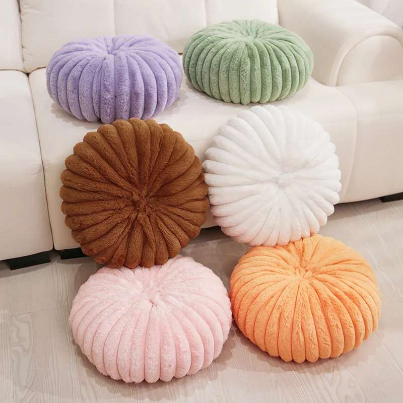 Ins Wind Round Pumpkin Pillow Stripe Imitation Rabbit Plush Handmade Wheel Throw Pillow Sofa Pillow Headboard Cushion