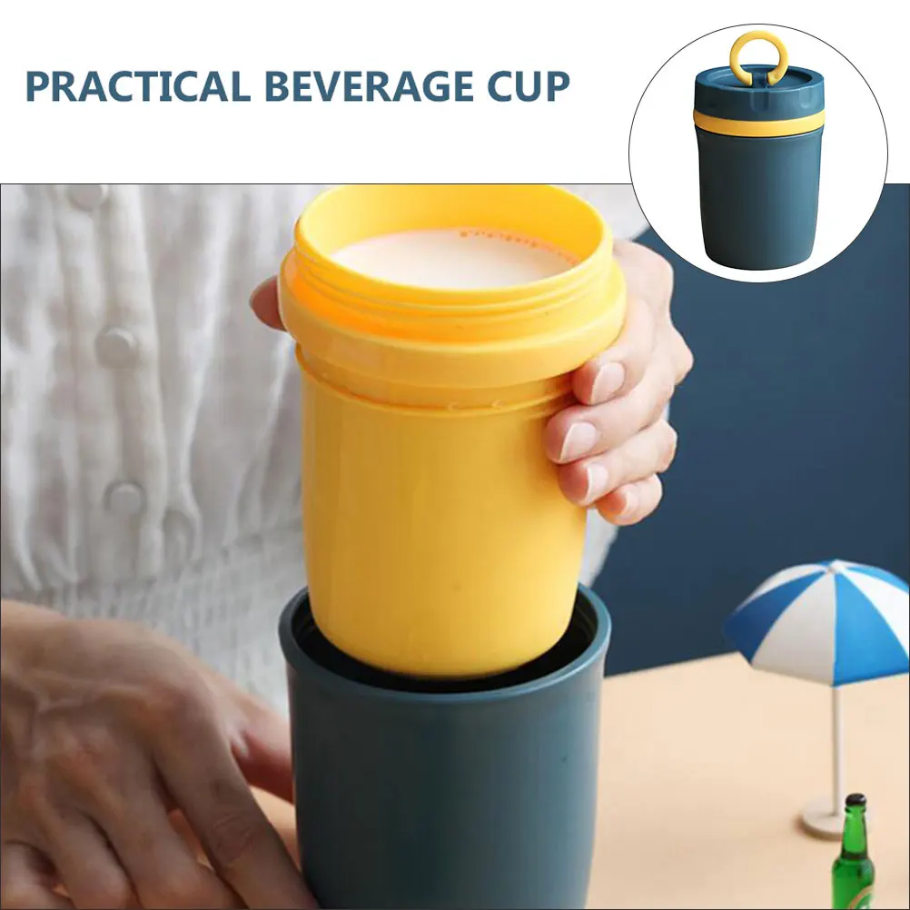 

1Pcs Plastic Cup with Lid Sealing Silicone Ring No Spill When Inverted One-Finger Pull Rope Convenient Drinkware Gift for Family