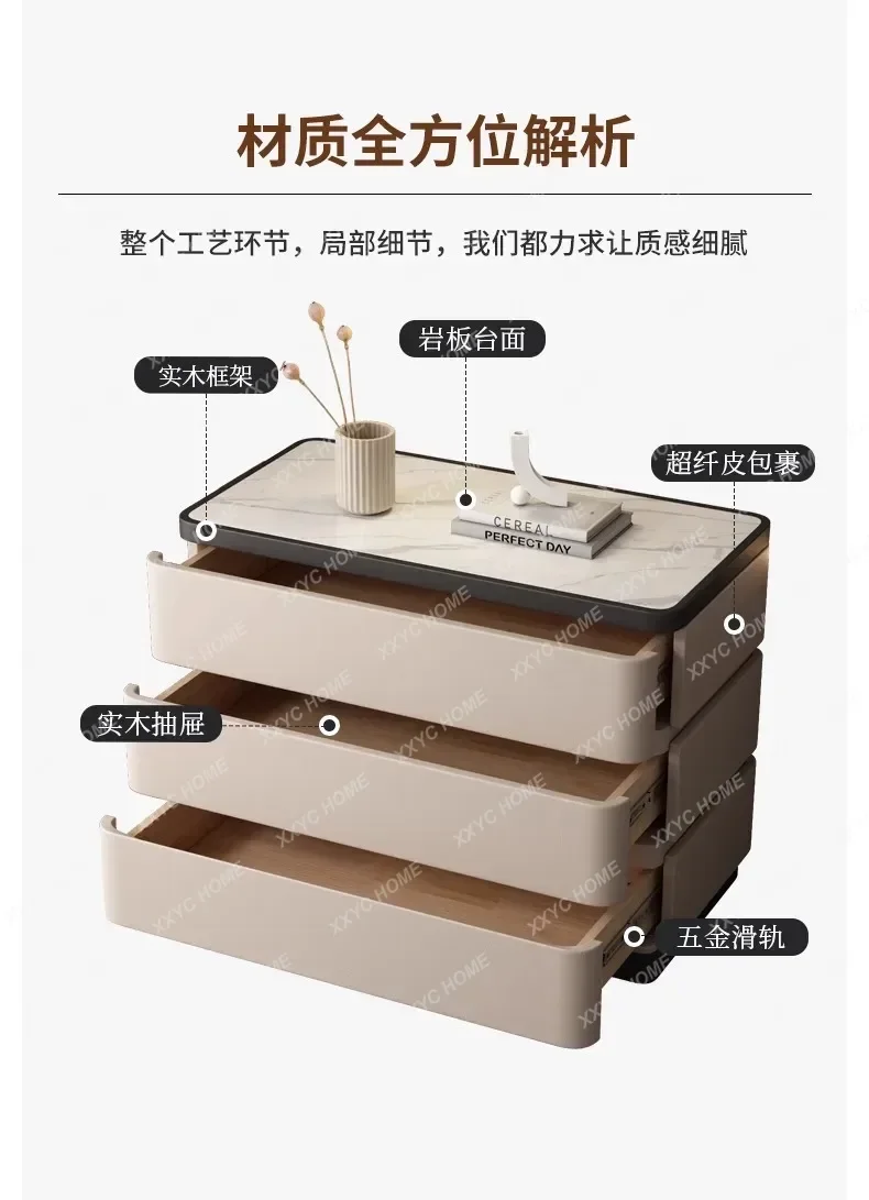 

L light luxury solid wood bedside table, simple modern three-layer chest, bedroom locker