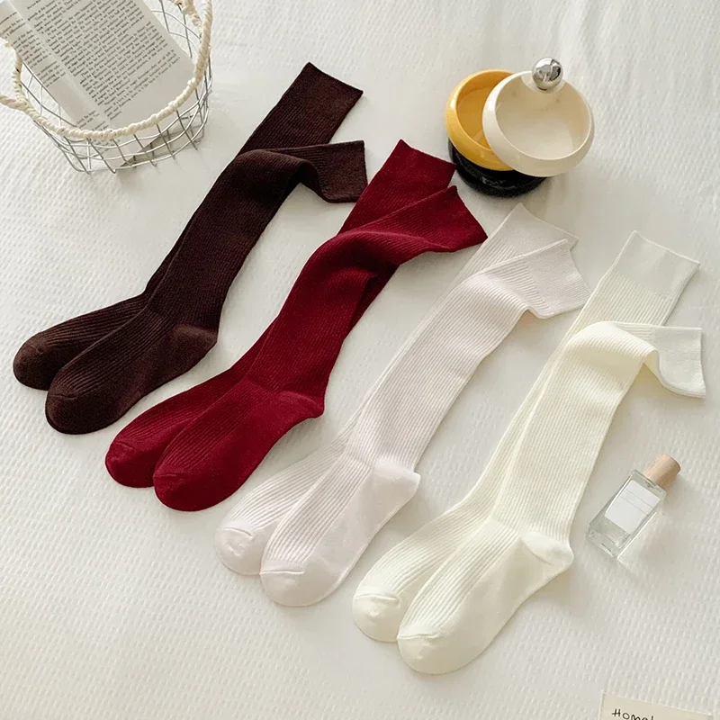 Fashion Women Stockings New Autumn Solid Color Casual Plain Knee High Socks Women's Japanese Style Loose Long Socks Female Comfy