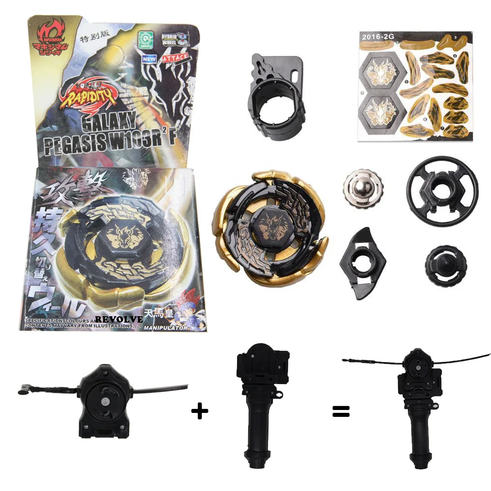 

B-X TOUPIE BURST BEYBLADE genesis gold galaxy pegasis w103r2f with grip + black pull line