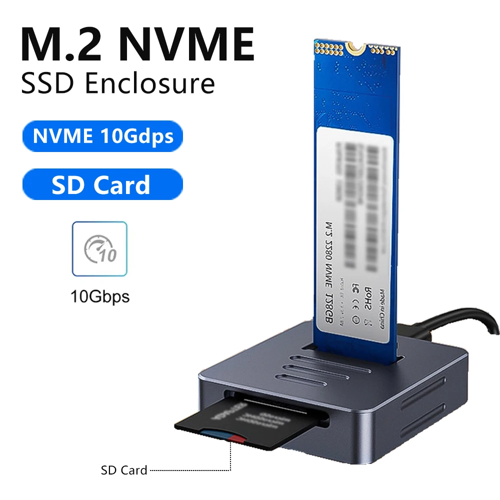 

Внешний жесткий диск M.2 NVMe SSD, адаптер корпуса SSD 10 Гбит/с, алюминиевый корпус, внешняя коробка NVMe PCIe для док-станции M.2 SSD
