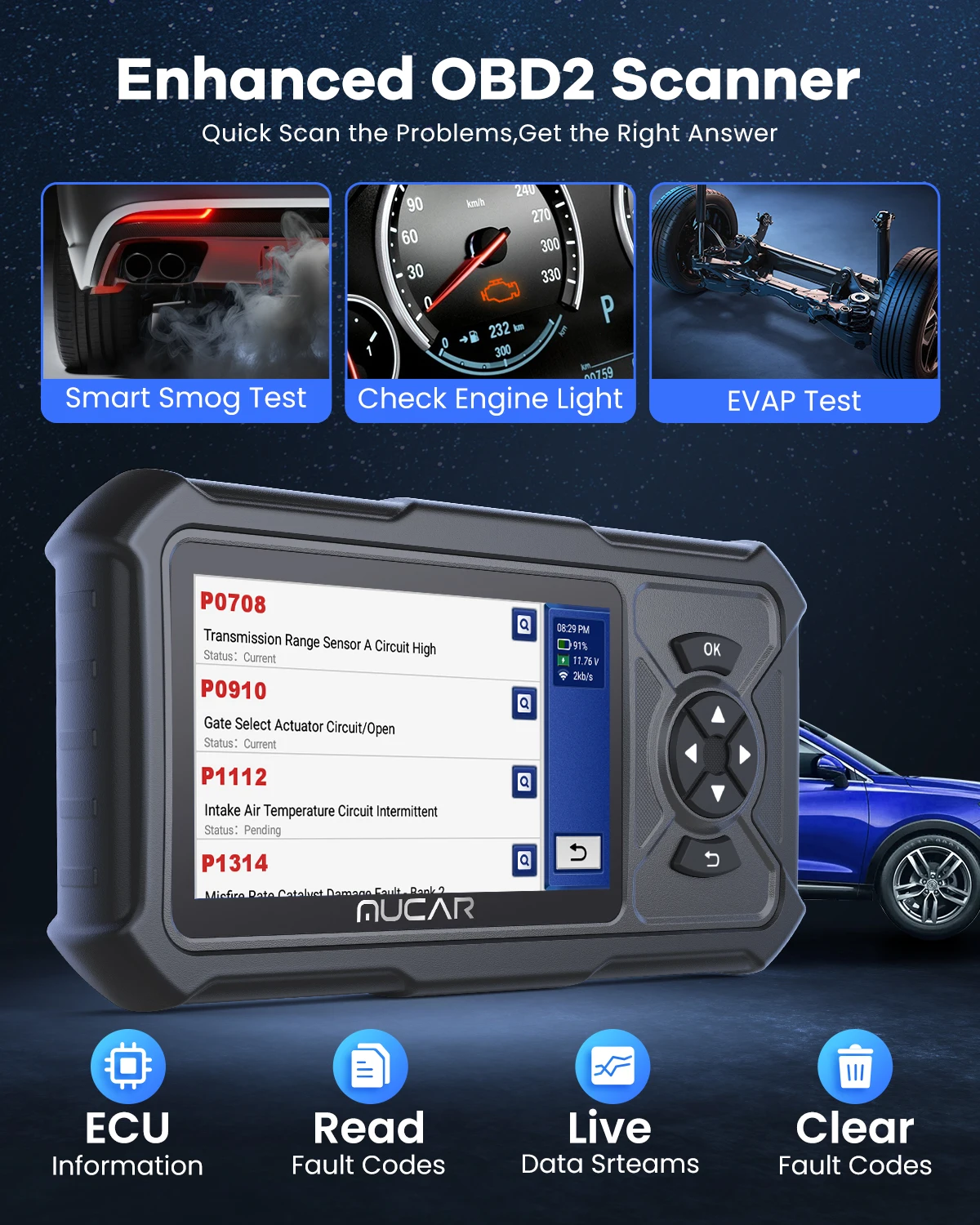 MUCAR CDE900 PRO OBD2 Scanner Diagnostic Scan Tool, Full OBDII Car Code Reader with Multiple Add-on Software Car Scanner 32G ROM