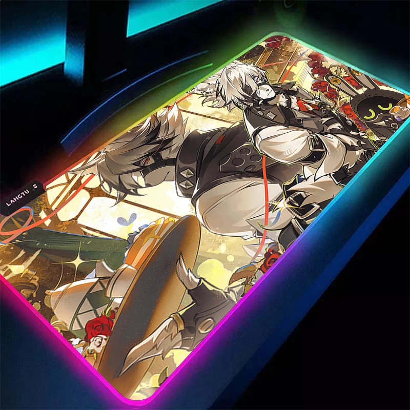 RGB Mouse Pad Anime Gamer Computer Zenless Zone Zero Von Lycaon Mausepad Gaming Accessories LED Tablet Keyboard Pad HD Mousepad