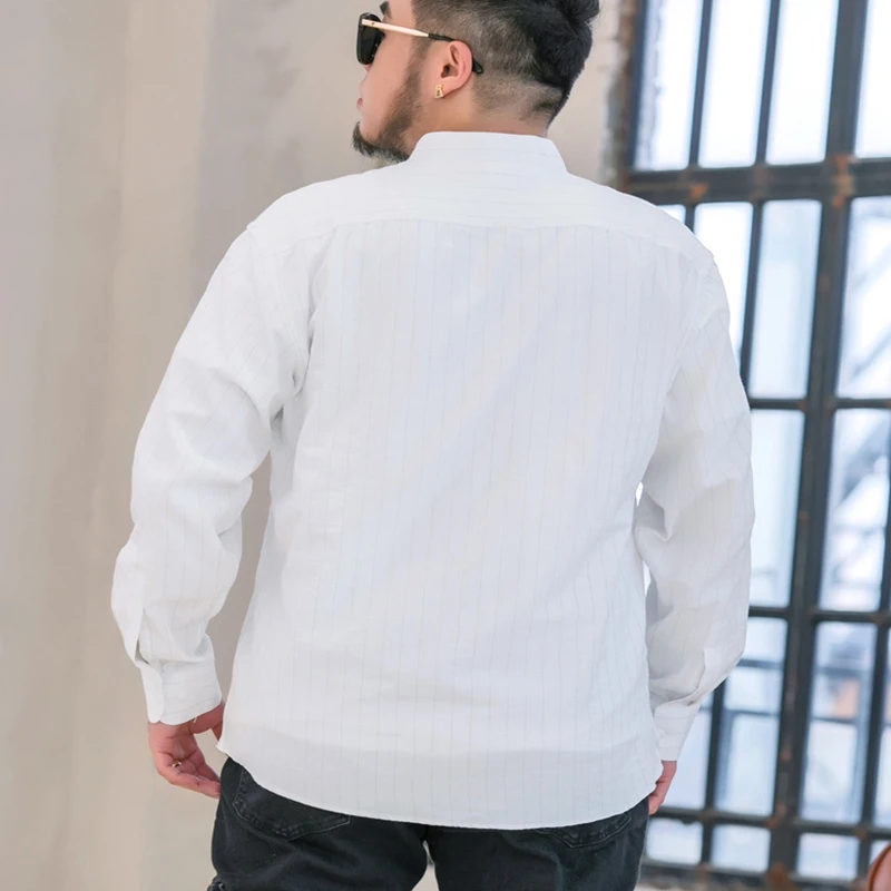 New Large Size Casual Stand Collar Shirt 150kg 10XL 9XL 8XL Men's Loose Long Sleeve Solid Color Business Striped Shirt