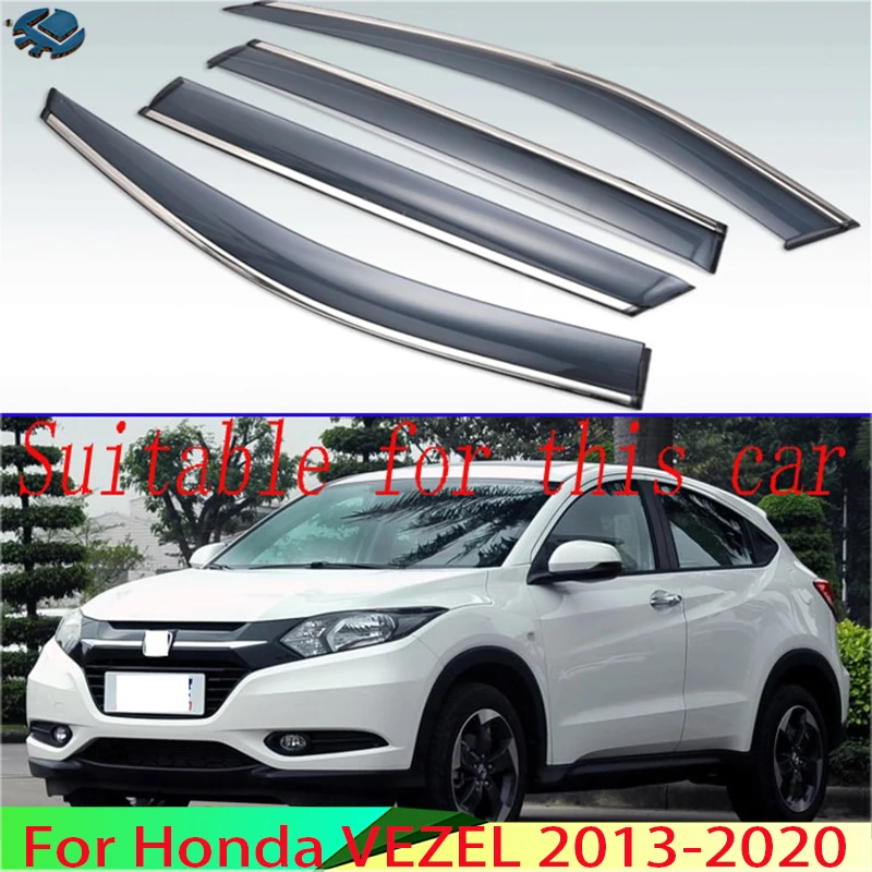 For Honda VEZEL 2013-2020 Plastic Exterior Visor Vent Shades Window Sun Rain Guard Deflector 4pcs 2014 2015 2016 2017 2018 2019