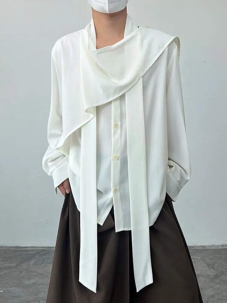 BKYC Asymmetric Draped Collar Shirt Unisex Loose Fit Polyester Long Sleeve Anti-Wrinkle Breathable Soft Glossy Youthful Popular