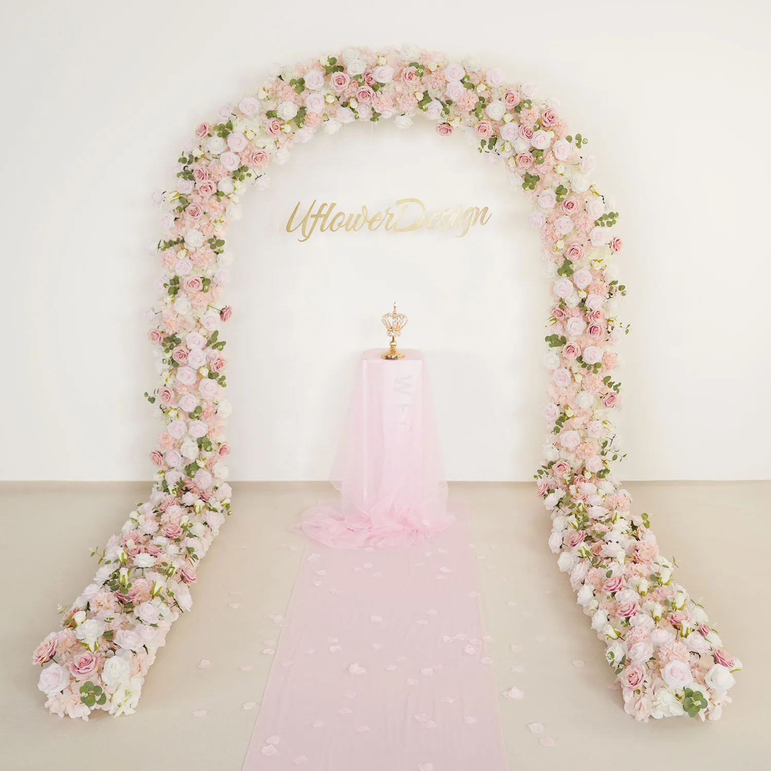 

Uflower Luxury Pink Rose Orchid Flower Row Runner Wedding Backdrop Arch Deco Table Centerpiece Floral Display Event Props ﻿