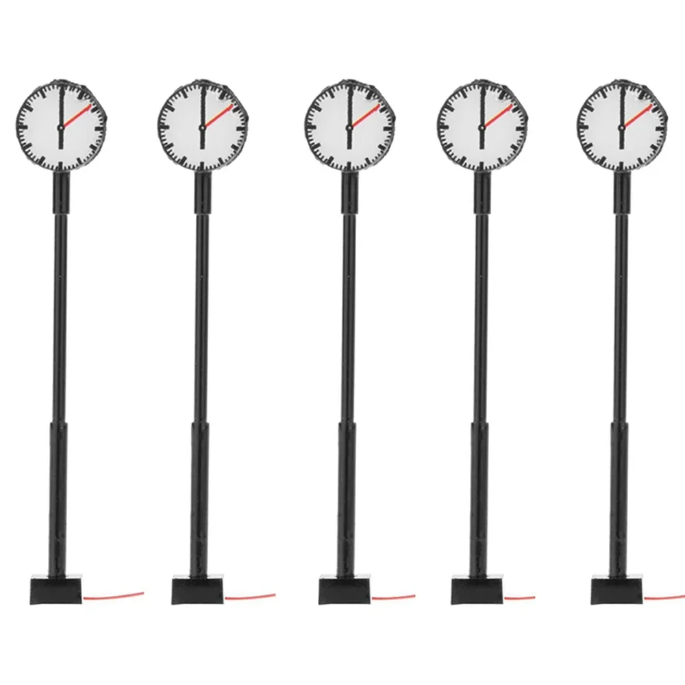 5Pcs 1:87 HO Scale Gauge Model Railway Lamppost Street Lamps Platform Clock Track Lights Plug-In with LED Train Station Layout