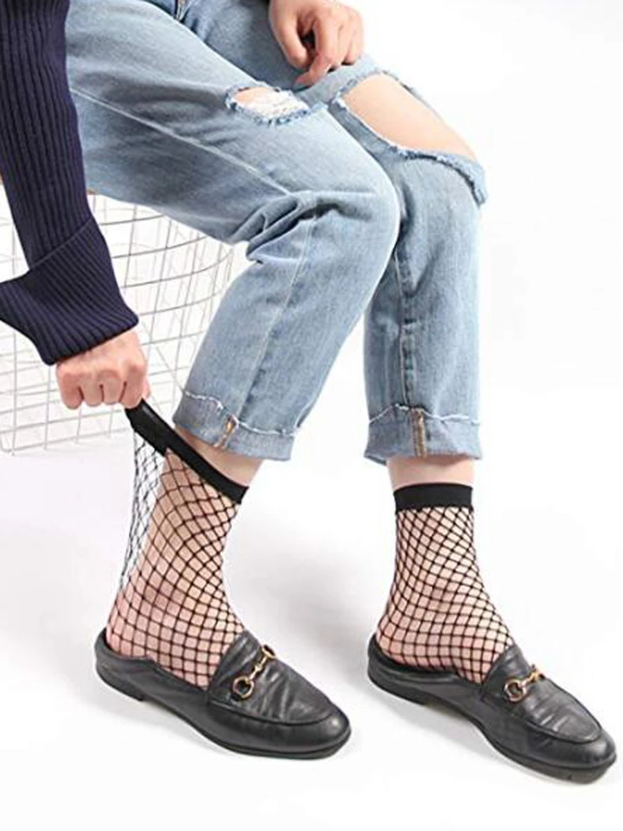 3 أزواج فاسق النساء الفتيات مثير الأسود الجوف خارج تنفس شبكة شبكة صيد السمك الجوارب الإناث القوطية لمط قصيرة الجوارب الكاحل جورب #2