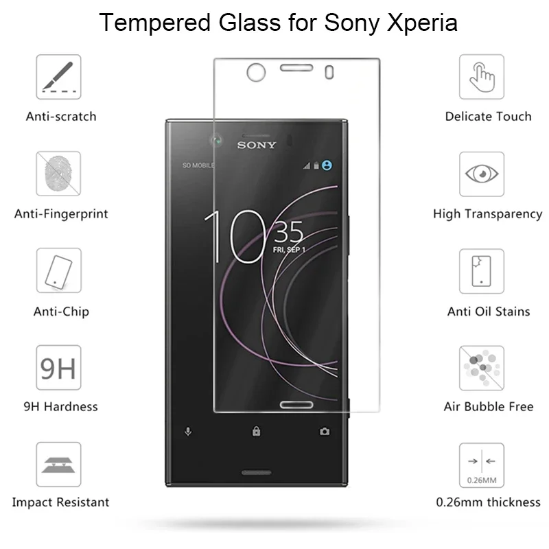 2PCS Glass Film Protective Glass for Sony XA2 Plus XA3 XA1 Ultra HD 9H Screen Protector for Sony Xperia X Performance XA Compact