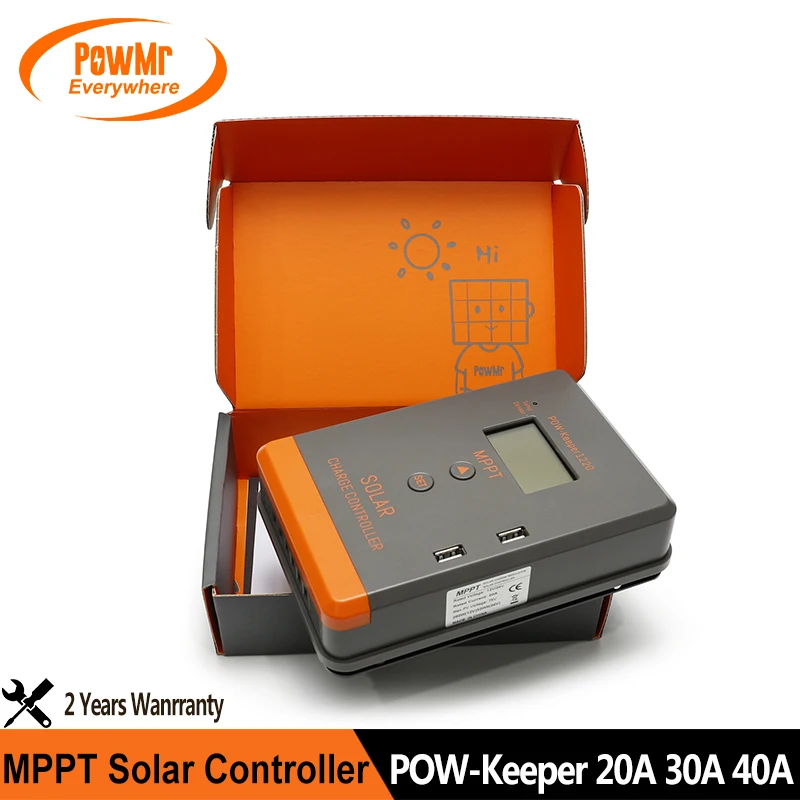 

PowMr Solar Charge Controller MPPT 20A 30A 40A 12/24V Battery Auto Setting Work Time Max PV Voltage 100VDC Work For Solar Panel