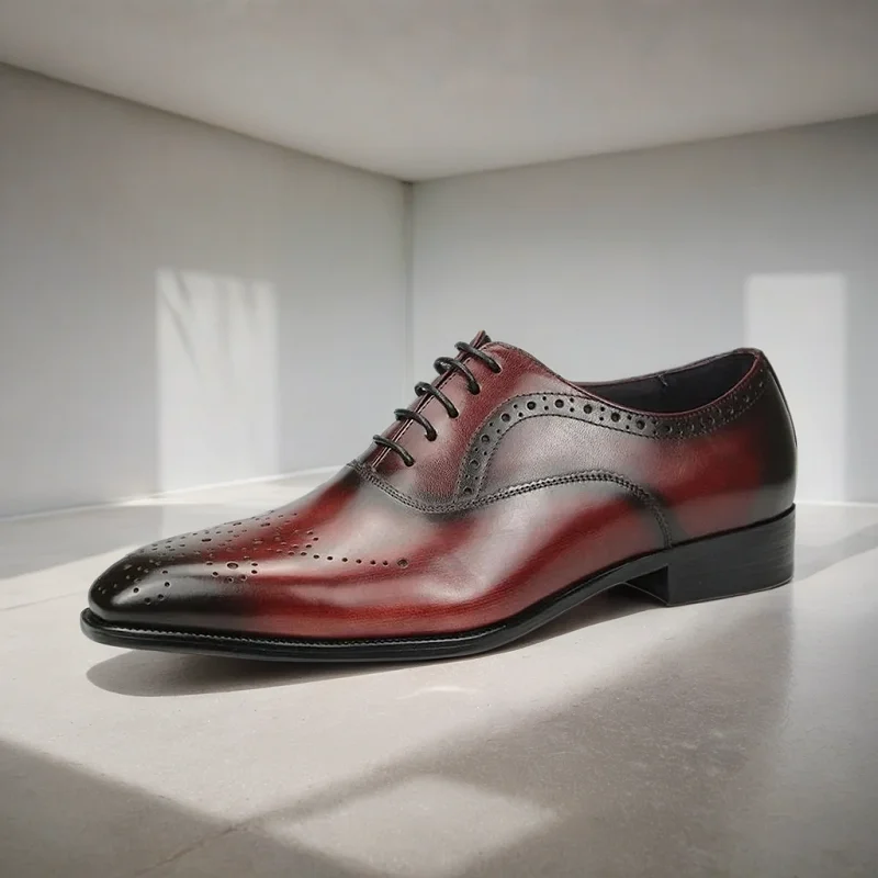 Men Oxford Shoes Genuine Leather Business Brogues Black & Wine Red Footwear Elegant High Quality Comfortable Zapatos De Hombre