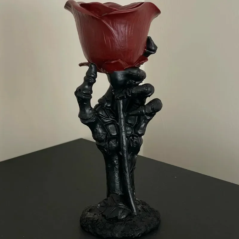 Creative Resin Skeleton Hand Rose Candlestick, Dining Table Centerpiece, Interesting Christmas Decoration, Sculpture Crafts