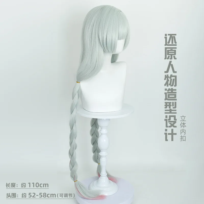 Ming Chao Frolor Cosplay Pruik Poedergroen Gemarkeerd Pluizig Dubbel Gevlochten Lang Haar Anime Pruik