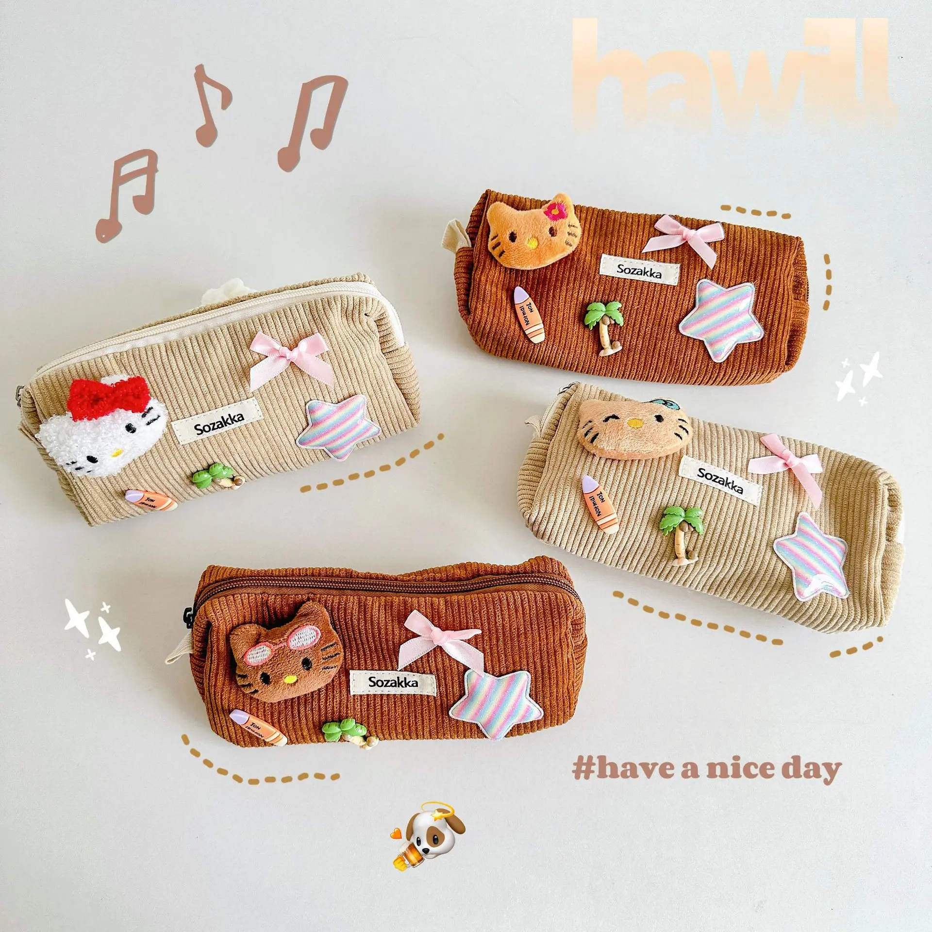 kawaii hello Kittys Corduroy Pencil Case Hawaii kitty Large Capacity Cosmetic Storage Pouch Students Stationery Organizer toys