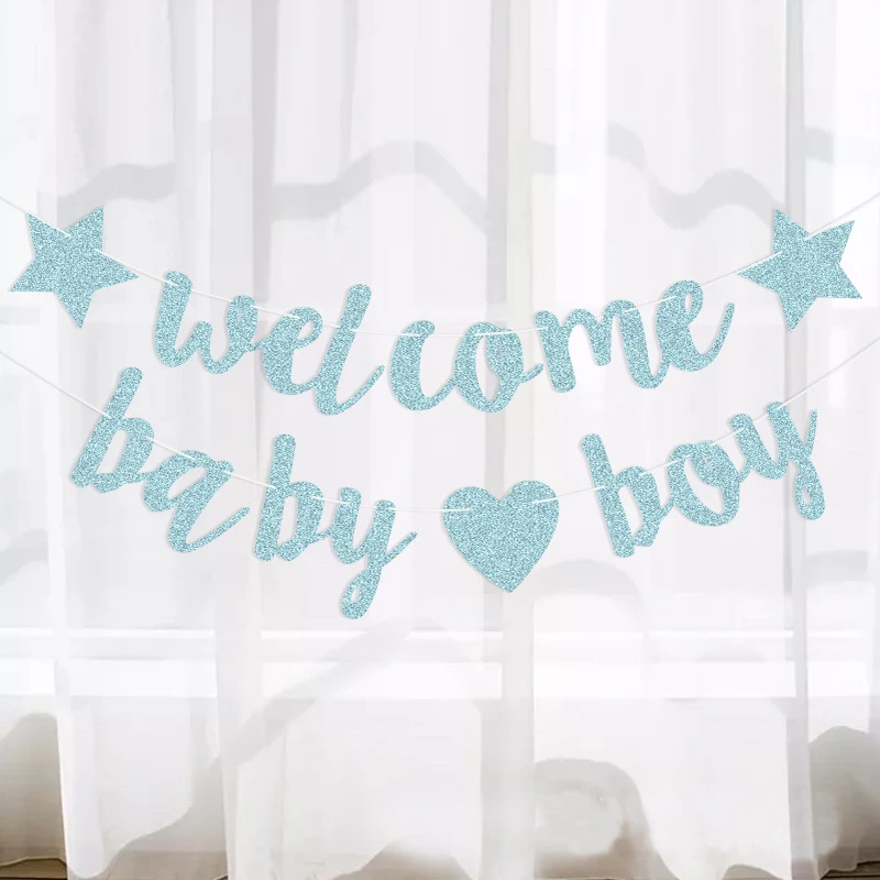 Glitter Welcome Baby Girl Boy Heart Banner Flags Garland for Baby Shower Birthday Gender Reveal Party Background Decoration