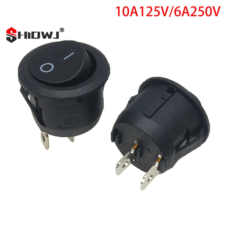 20pcs Rocker Switch Black On Off 2 Pin Mini Round Toggle Switch 3A 250V 6A 125V Circle Switches For RV Car Truck Boat