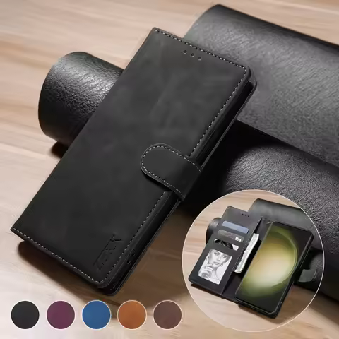 Magnetic Flip Leather Case for Samsung Galaxy S24 Ultra S23 S22 Plus S21 S20 FE S10 S9 S8, Wallet Skin-Friendly Card Slot Cover