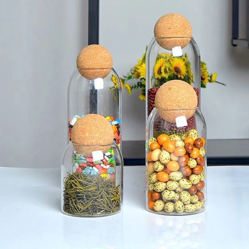 1Pc Cork Glass Coffee Jars With Lid, Kitchen Food Bean Tank Storage Bottles, Transparent Tea Seal Can Spice Bottle Container