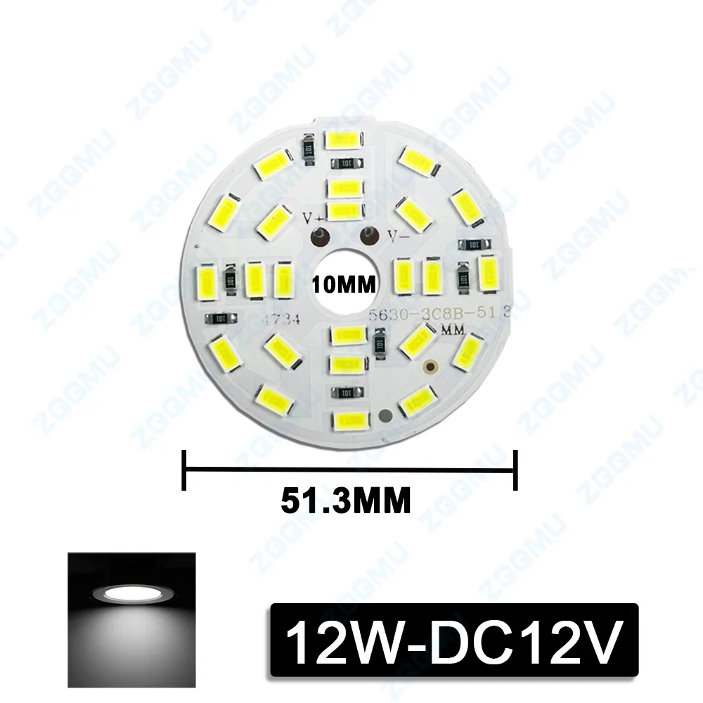 Round LED Light Board DC12V 3W 5W 7W 12W 24W Low Voltage 5730 2835 SMD 3000K Warm or White Light 6000K Bulb PCB Light Board
